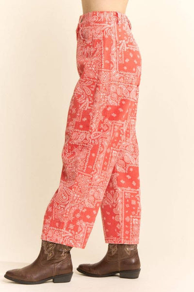 Davi & Dani - Bandana Print High-Rise Barrel Pants