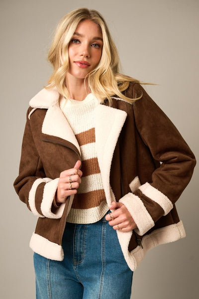 Faux Fur Shearling Suede Moto Jacket