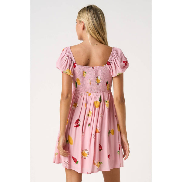 mittoshop - FRUIT PRINT 2 WAY SHORT SLEEVE BABYDOLL MINI DRESS