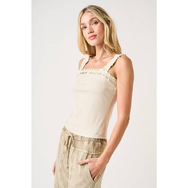 mittoshop - RUFFLE TRIM RIBBED TANK TOP