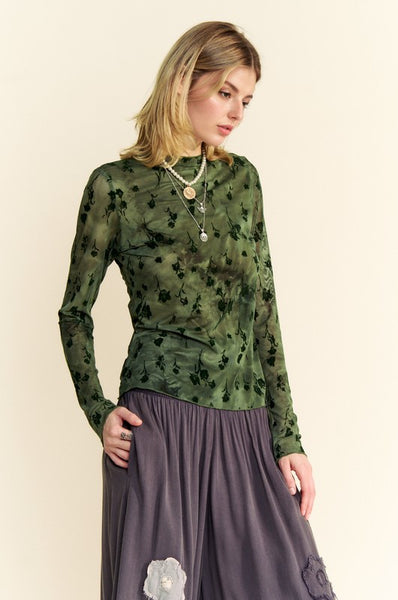 Floral Mesh Sheer Layering Top