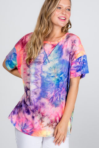 Super Soft Crew Neck Tie Dye Top - Black Friday Doorbuster
