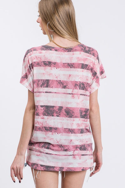 Tie Dye V-Neck Knotted Top - Blush