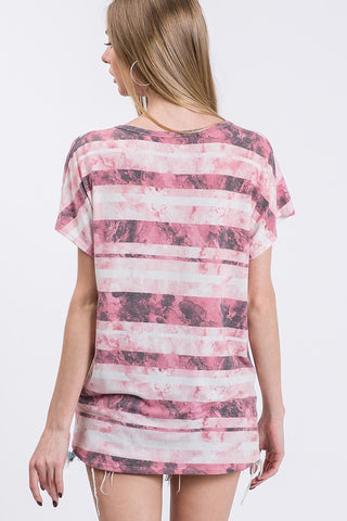 Tie Dye V-Neck Knotted Top - Blush