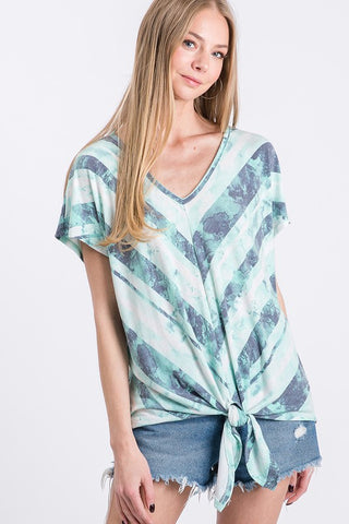 Tie Dye V-Neck Knotted Top - Mint