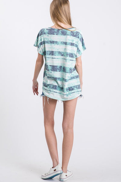 Tie Dye V-Neck Knotted Top - Mint
