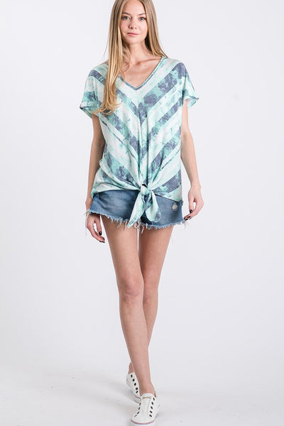 Tie Dye V-Neck Knotted Top - Mint
