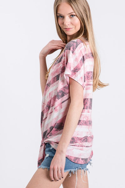 Tie Dye V-Neck Knotted Top - Blush