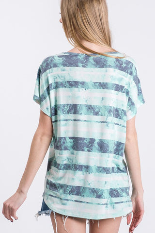 Tie Dye V-Neck Knotted Top - Mint