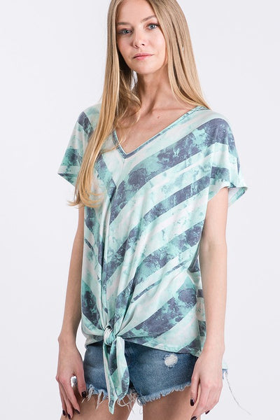 Tie Dye V-Neck Knotted Top - Mint