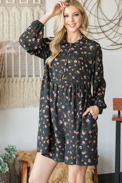 Fall Floral Collared Button-up Romper