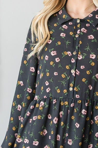 Fall Floral Collared Button-up Romper
