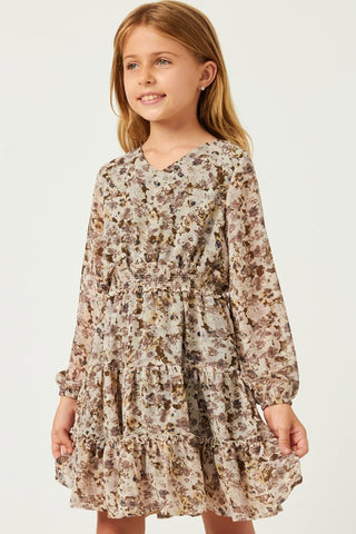 Floral Print V-Neck Smock Waist Tiered Mini Dress - Kids