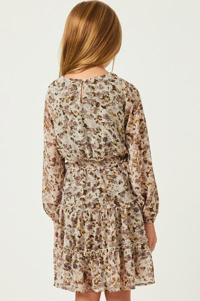 Floral Print V-Neck Smock Waist Tiered Mini Dress - Kids