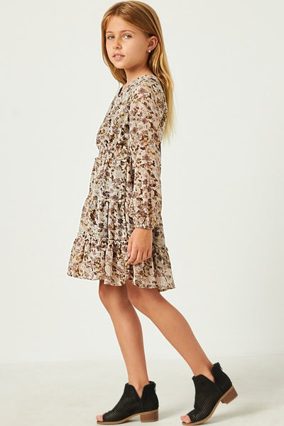 Floral Print V-Neck Smock Waist Tiered Mini Dress - Kids