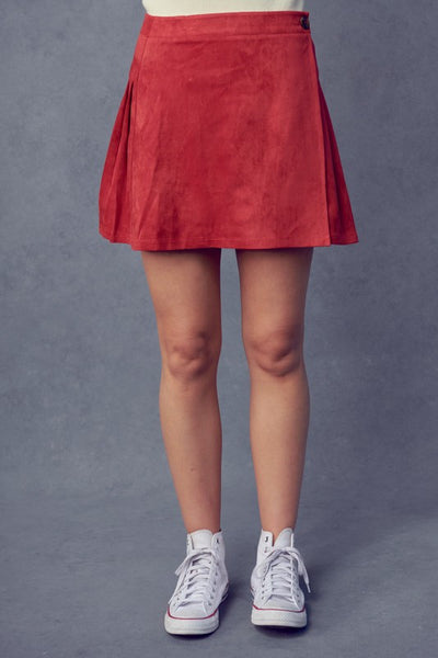 Goji Berry Suede Wrap Mini Skirt