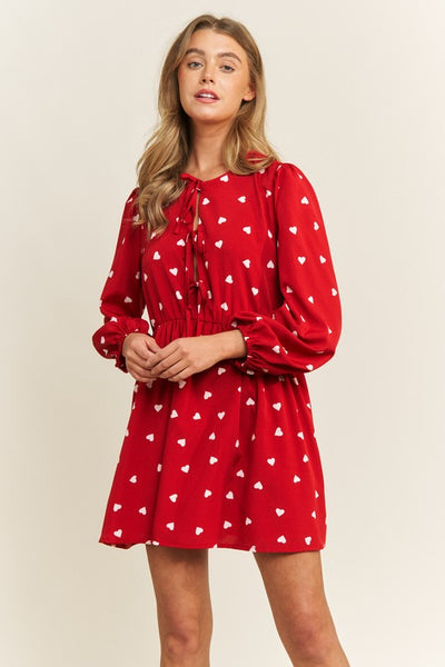 Heart Print Babydoll Bow Dress