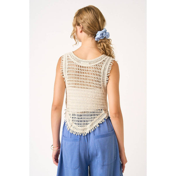 mittoshop - CROCHET KNIT CURVED HEM SLEEVELESS VEST TOP