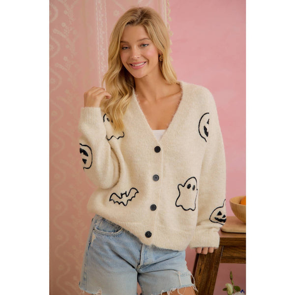 Halloween Ghost Pumpkin Bat Cardigan