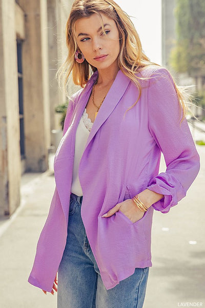 Lavender Haze Shine Satin Cinch Open Jacket