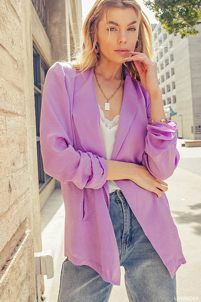 Lavender Haze Shine Satin Cinch Open Jacket