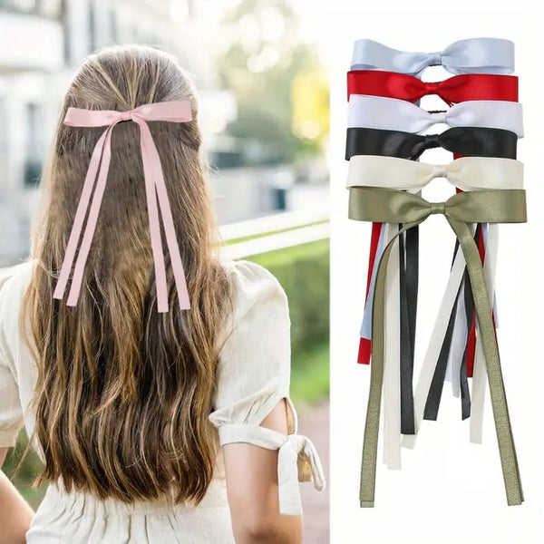 Thin Bow Hair Clip With Long Ribbon