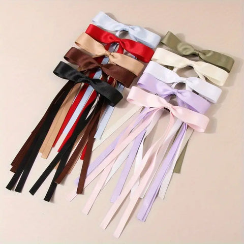 Thin Bow Hair Clip With Long Ribbon