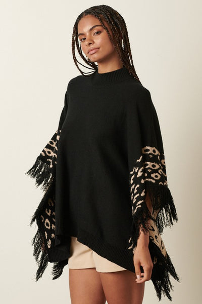 Animal Print Oversized Tassel Poncho