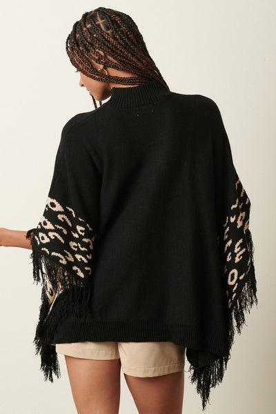 Animal Print Oversized Tassel Poncho