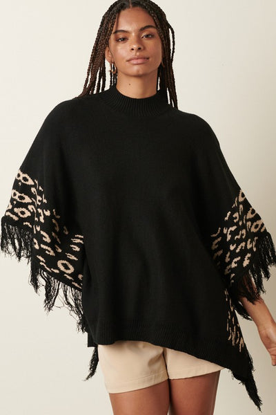 Animal Print Oversized Tassel Poncho