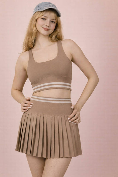 VERY J - NT12571SET-Striped Band Detail Activewear Top & Skirt Set