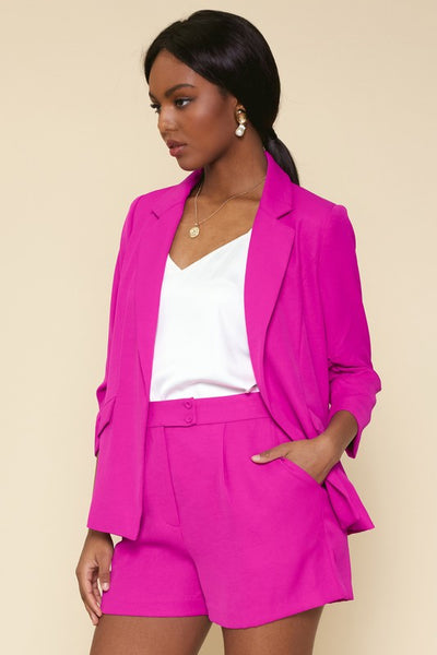 Eco-Friendly Recycled Poly Shirred Sleeve Blazer
