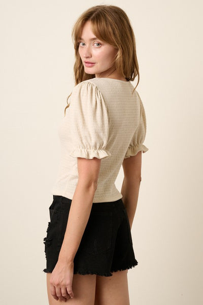 Smocked Puff Sleeve Knit Top