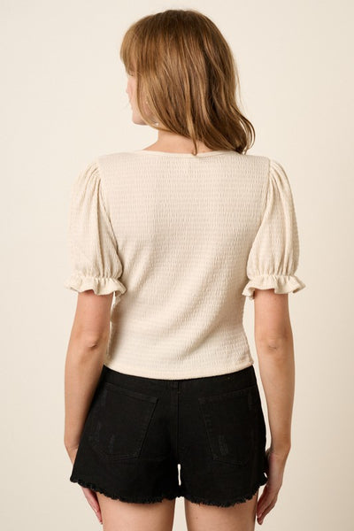 Smocked Puff Sleeve Knit Top