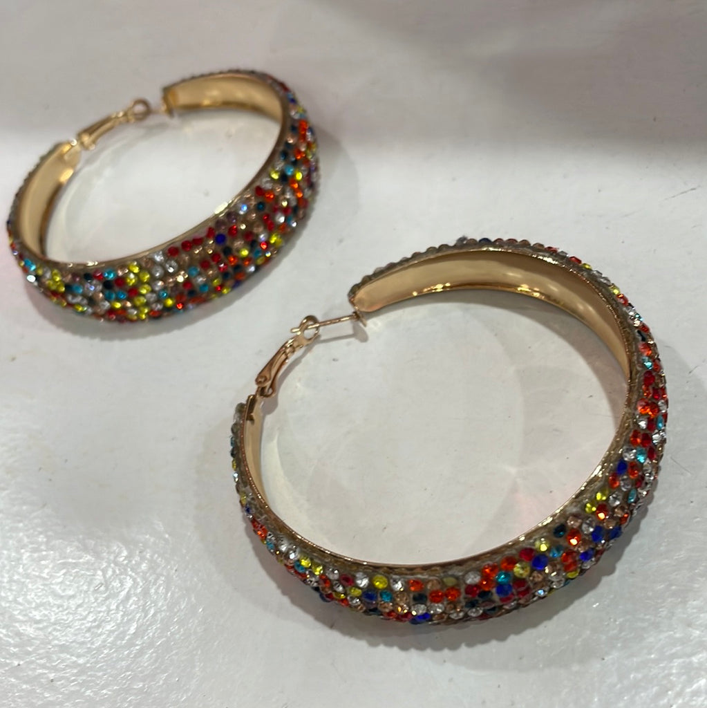 Bedazzled Rainbow Hoop Earrings
