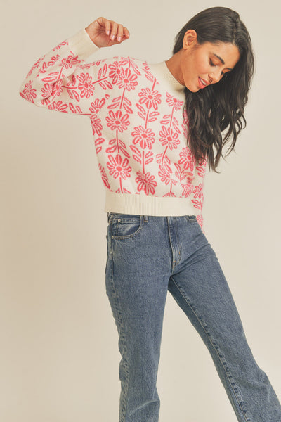 Flower Pattern Pullover Sweater