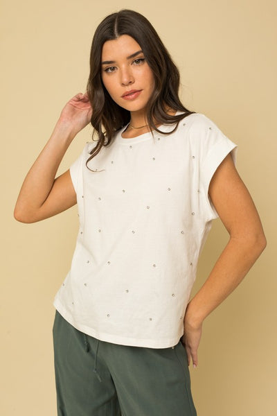 Rhinestone Oversize White Tee