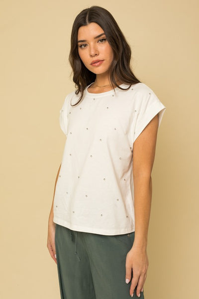 Rhinestone Oversize White Tee