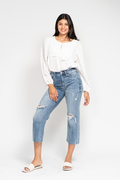 Judy Blue High Rise With Destroy Crop Wide Leg