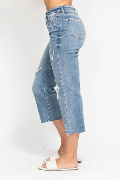 Judy Blue High Rise With Destroy Crop Wide Leg