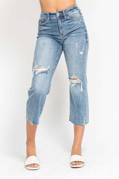 Judy Blue High Rise With Destroy Crop Wide Leg