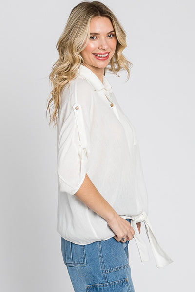 Off White Loose Fit Button-up Blouse
