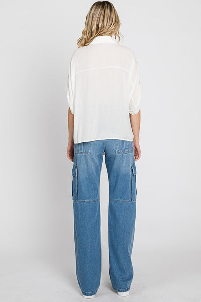 Off White Loose Fit Button-up Blouse