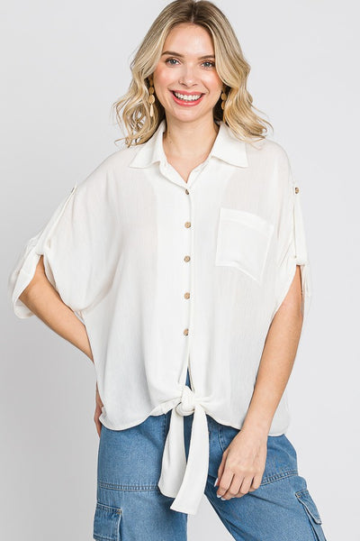 Off White Loose Fit Button-up Blouse