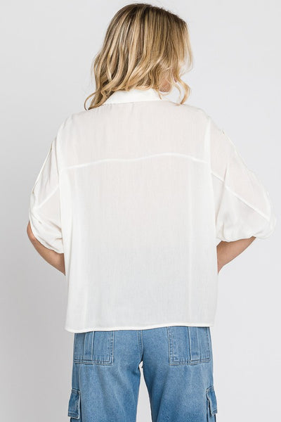 Off White Loose Fit Button-up Blouse