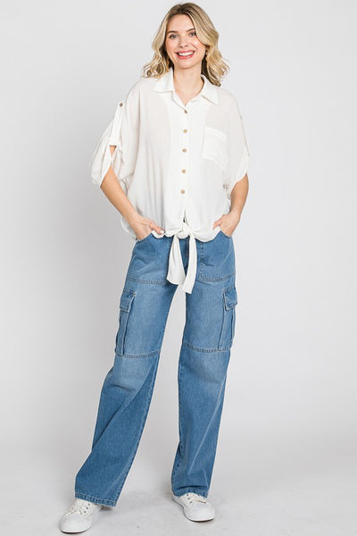 Off White Loose Fit Button-up Blouse