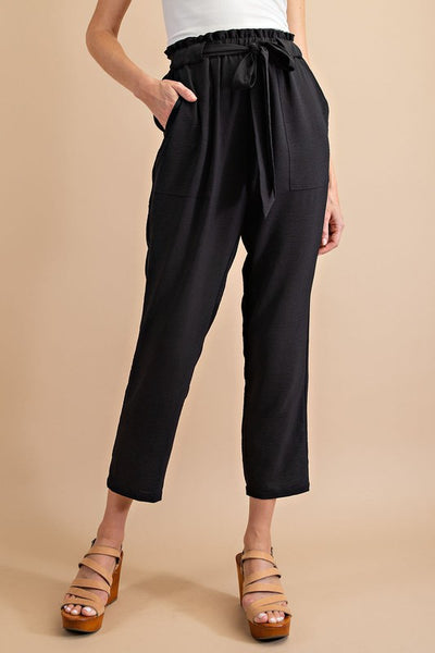Paper Bag High Waist Slim Cropped Pants