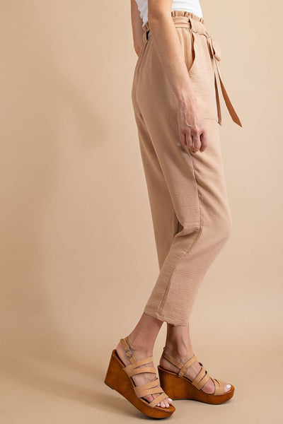 Paper Bag High Waist Slim Cropped Pants