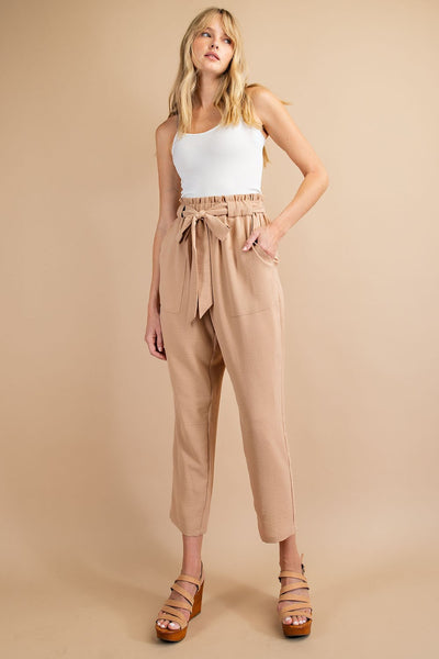 Paper Bag High Waist Slim Cropped Pants