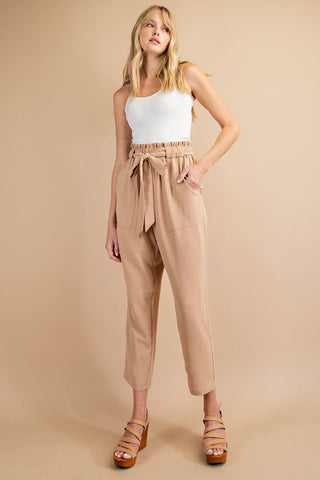 Paper Bag High Waist Slim Cropped Pants
